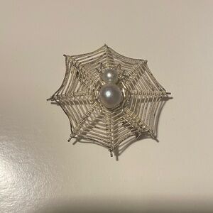 Antique Silver Spider Web Brooch with Pearls